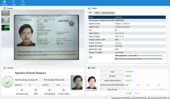 Automatische paspoort-ID-kaartlezer met 24 bit kleurdiepte voor slimme scanning bij OCR-kiosken